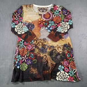 Amma Top Multicolor Floral Women’s L Long Sleeve Boho Peplum Tunic